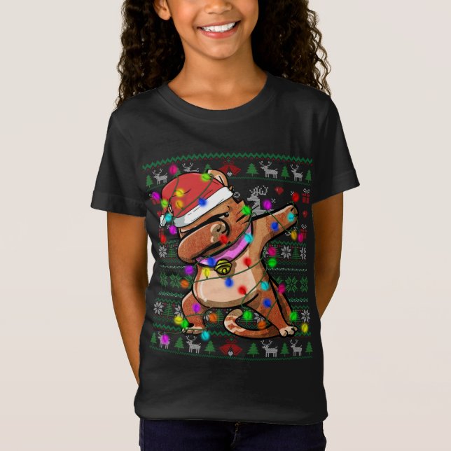 Dabbing Cat Fairy Lights Ugusweihnachtssaft Co T-Shirt (Vorderseite)