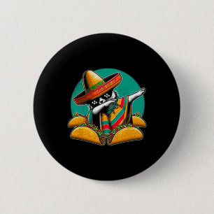 Dabbing Cat Tacos Mexikanischer Poncho Sombrero Ci Button