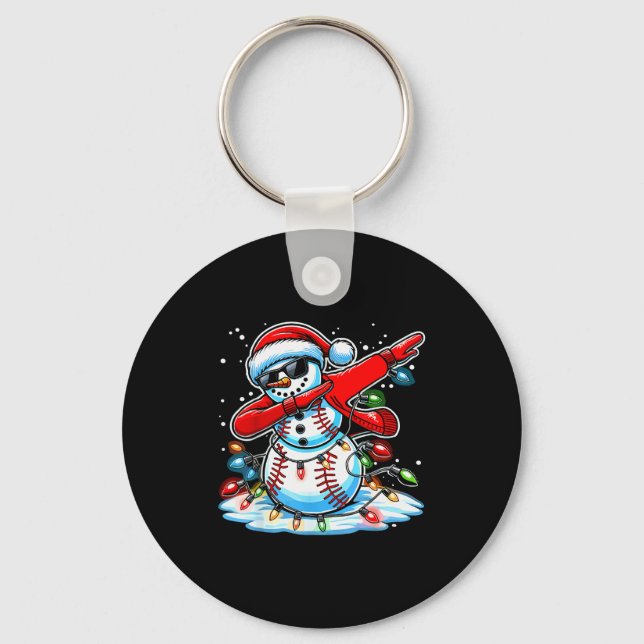 Dabbing Christmas Baseball Snowman Boys Baseball W Schlüsselanhänger (Vorderseite)
