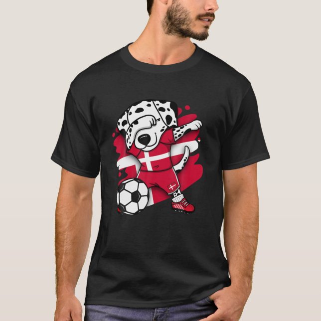 Dabbing Dalmatiner Denmark Soccer Fans Jersey Foot T-Shirt (Vorderseite)