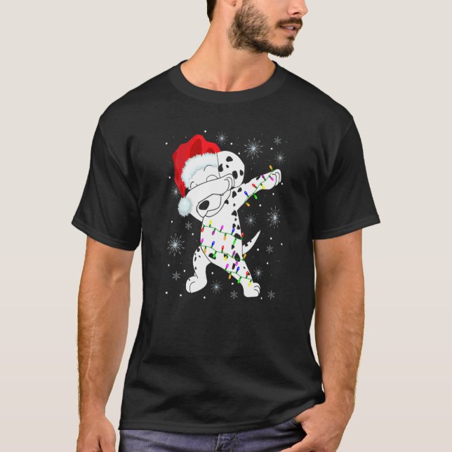 Dabbing Dalmatiner Hund tragen Weihnachtsmannmütze T-Shirt (Vorderseite)