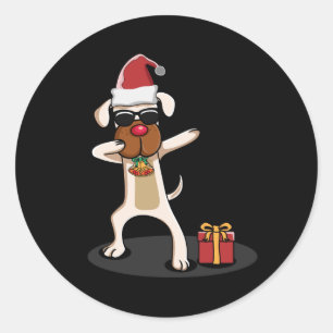 Dabbing Dog Hunde Weihnachtsmann Merry Funny Gift Runder Aufkleber