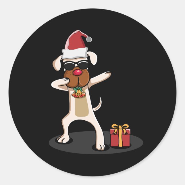 Dabbing Dog Hunde Weihnachtsmann Merry Funny Gift  Runder Aufkleber (Vorderseite)