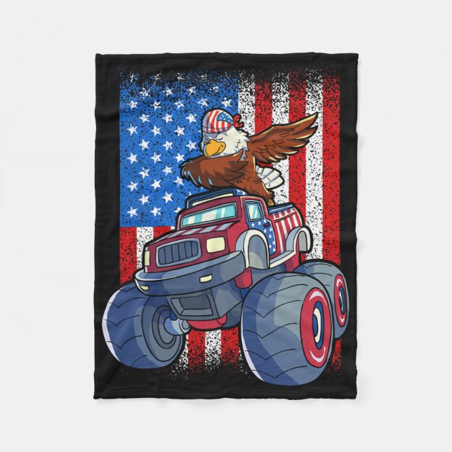 Dabbing Eagle Monster Truck 4. Juli Jungs Ameri Fleecedecke (Vorderseite)