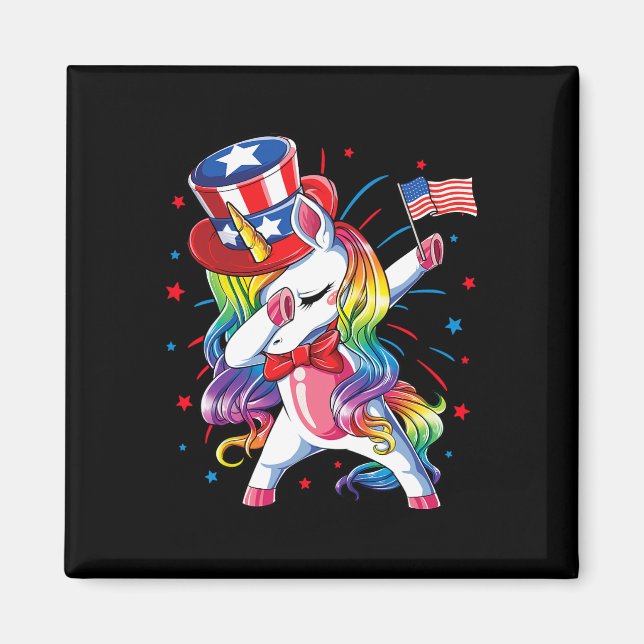 Dabbing Einhorn 4. Juli Onkel Sam Mädchen Americ Magnet (Vorne)
