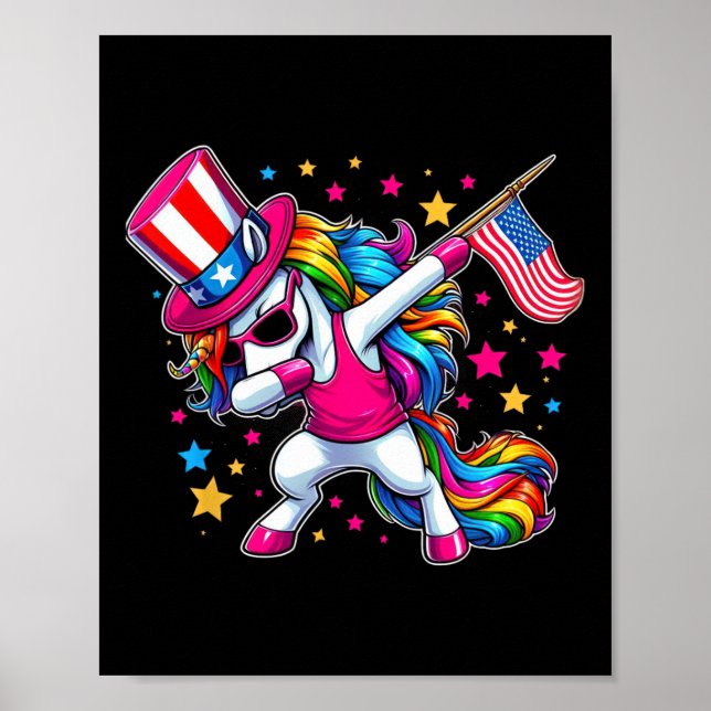 Dabbing Einhorn 4. Juli Onkel Sam Mädchen Americ Poster (Vorne)