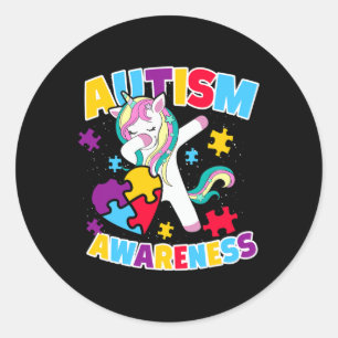 Dabbing Einhorn Autismus-Bewusstsein Puzzle-Band G Runder Aufkleber