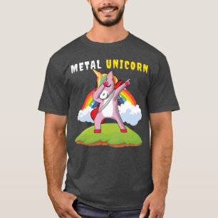 Dabbing Einhorn Regenbogen Metall Musik Heavy Rock T-Shirt