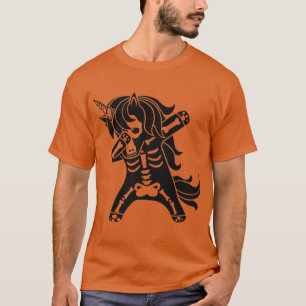Dabbing Einhorn Skelett Cool Lustiges Halloween T-Shirt