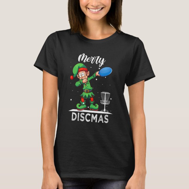 Dabbing Elf Dab Xmas Disk Golf Player Weihnachten T-Shirt (Vorderseite)
