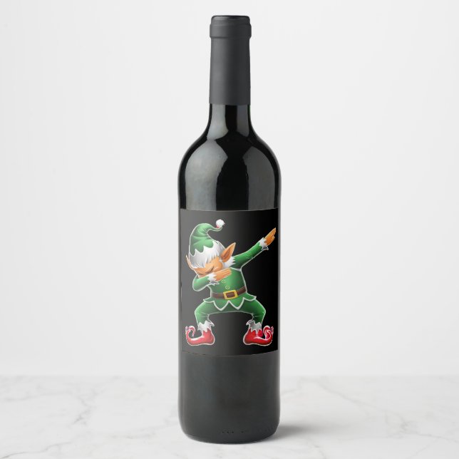 Dabbing Elf Kostüme Weihnachtsfeier Weihnachtsfeie Weinetikett (Vorderseite)