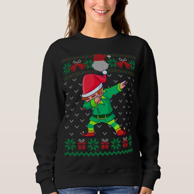 Dabbing Elf laid Sweat de Noël jumeler famille (Devant)