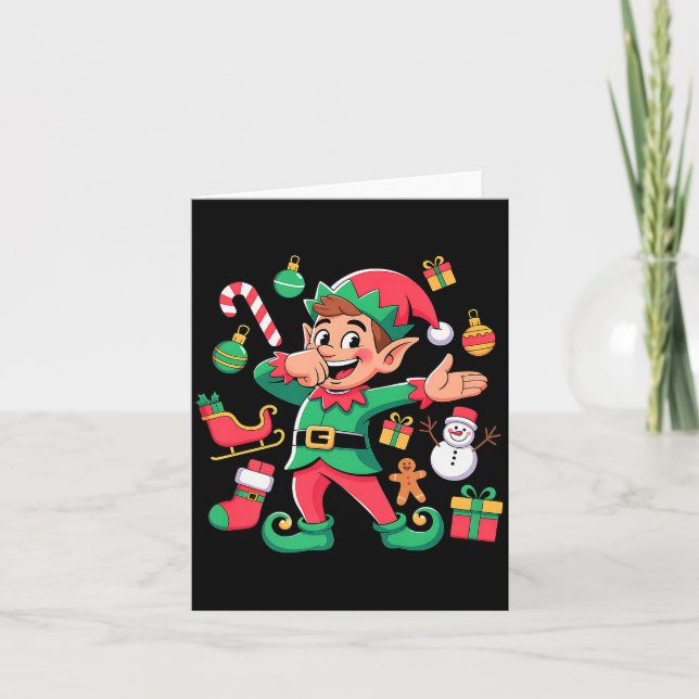 Dabbing-Elf-Santa-Schlitten-Schneemann-Lustiger-Da Karte (Vorderseite)