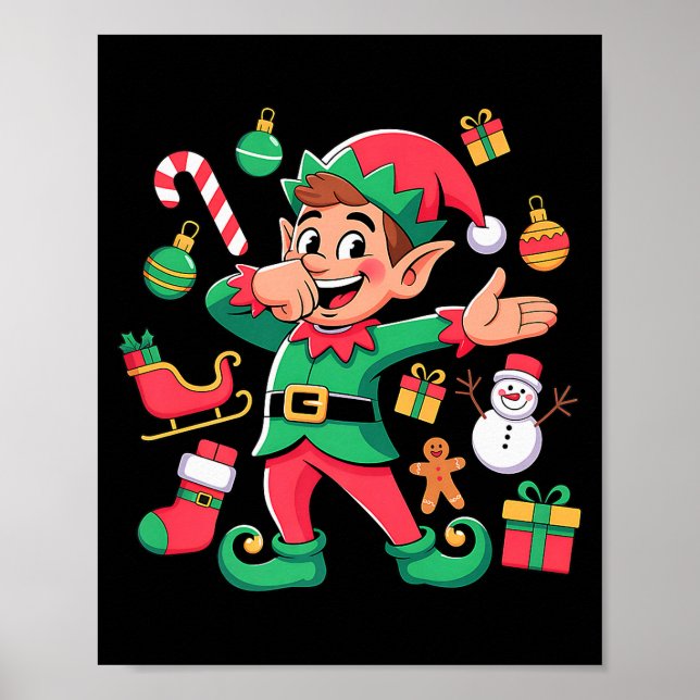 Dabbing Elf Santa Sleigh Snowman Funny Dabbing Chr Poster (Vorne)