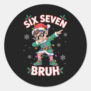 Dabbing Elf Six Seven Bruh Weihnachten 67 Meme Xma Runder Aufkleber