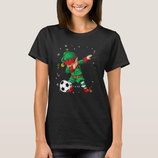 Dabbing Elf Soccer for Boys Girls Weihnachtsbaum T-Shirt (Vorderseite)