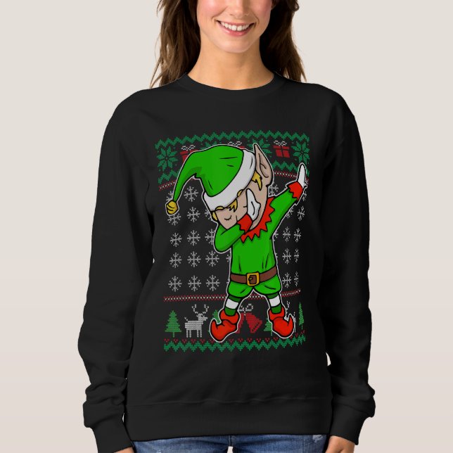 Dabbing Elf Ugly Weihnachtskraut Weihnachtsfeierta Sweatshirt (Vorderseite)