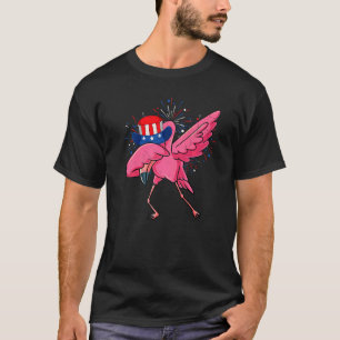 Dabbing Flamingo & Uncle Sam Hat American Flag 4. T-Shirt