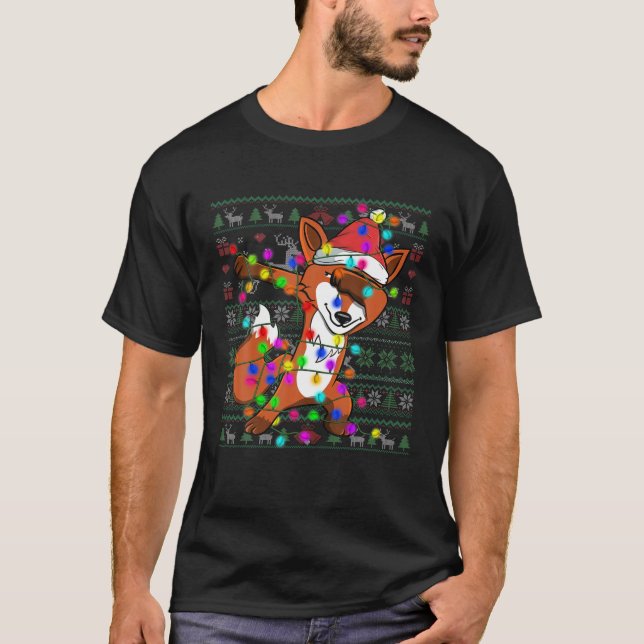 Dabbing Fox Fairy Lights Ugge Christmas Sweater Co T-Shirt (Vorderseite)