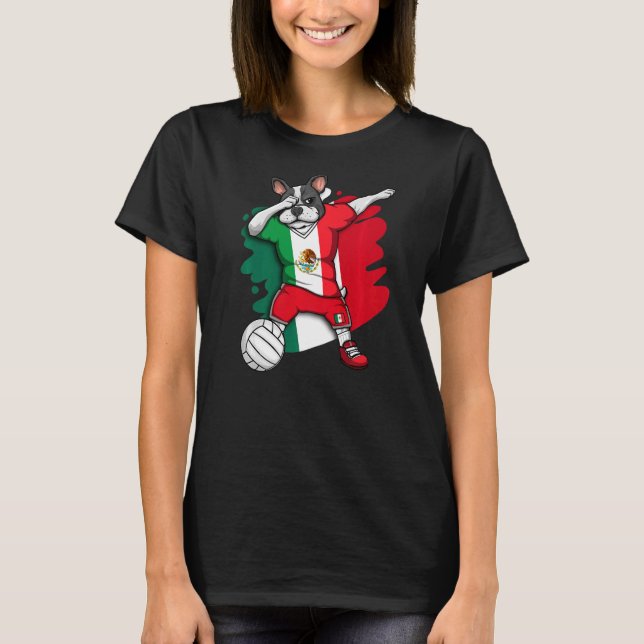 Dabbing Französisch Bulldog Mexiko Volleyball Fan  T-Shirt (Vorderseite)