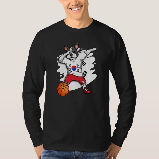Dabbing Französisch Bulldog Südkorea Basketball Fa T-Shirt (Vorderseite)