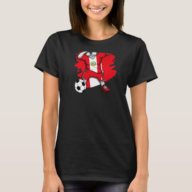 Dabbing French Bulldog Peru Soccer Fans Jersey Foo T-Shirt (Vorderseite)