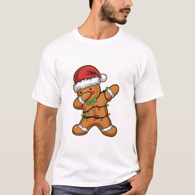 Dabbing Gingerbread Baum Weihnachten T-Shirt (Vorderseite)