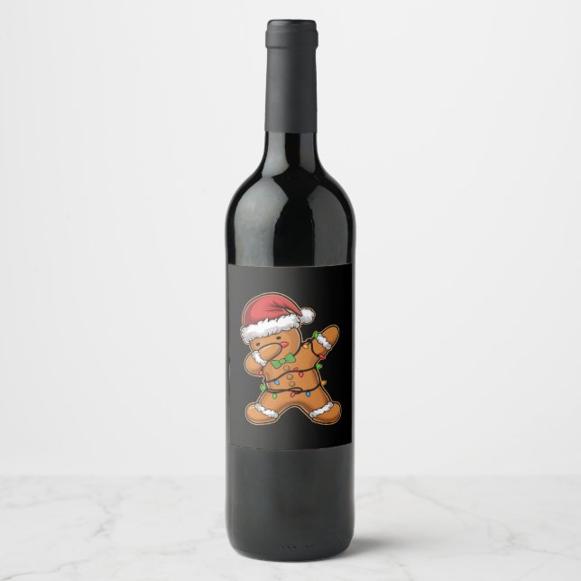Dabbing Gingerbread Baum Weihnachten Weinetikett (Vorderseite)