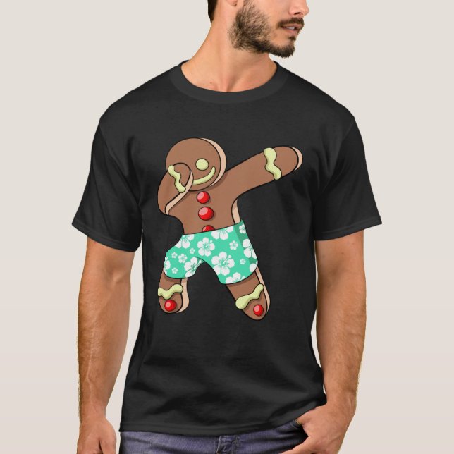 Dabbing Gingerbread Man Xmas Boy Christmas In July T-Shirt (Vorderseite)