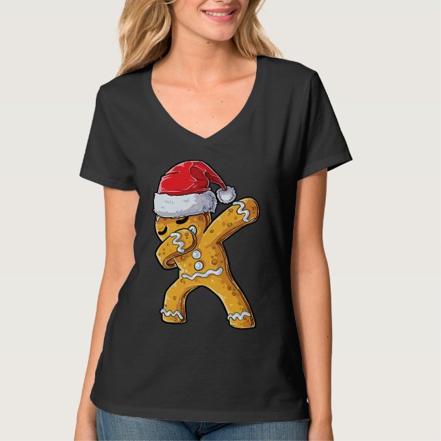 Dabbing Gingerbread Santa Christmas Kids Boys Xmas T-Shirt (Vorderseite)