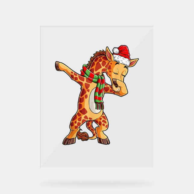 Dabbing Giraffe Santa T Shirt Weihnachtskids Jungs Acrylschild (Vorderseite)