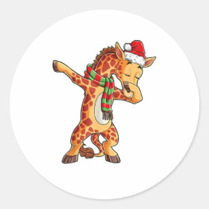 Dabbing Giraffe Santa T Shirt Weihnachtskids Jungs Runder Aufkleber