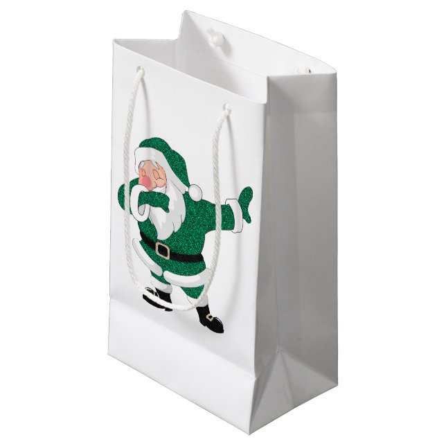 Dabbing Green Santa Claus | Fun Holiday XMAS Spaß Kleine Geschenktüte (Vorderseite Schrägansicht)