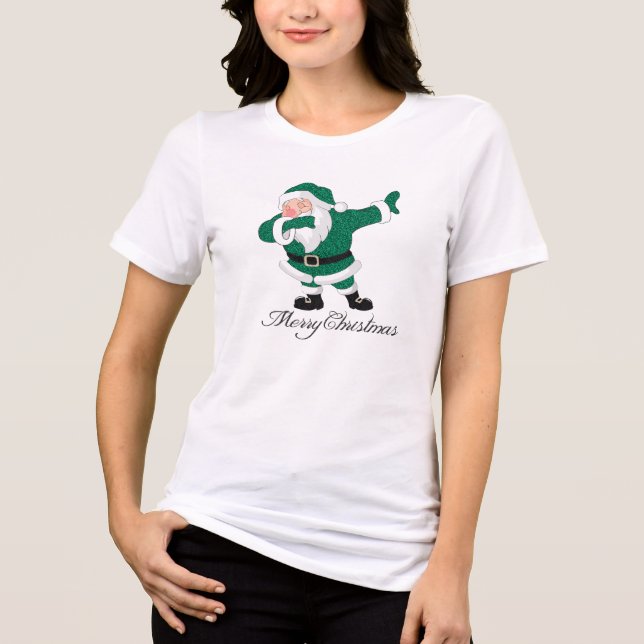 Dabbing Green Santa Claus | Fun Holiday XMAS Spaß Tri-Blend Shirt (Vorderseite)