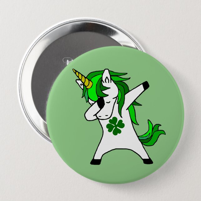Dabbing Green Unicorn St. Patrick's Day Clover Button (Vorne & Hinten)