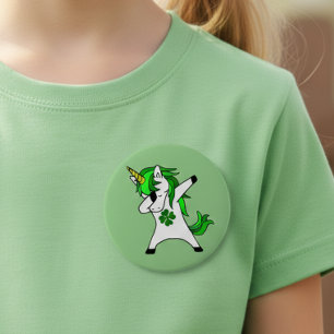 Dabbing Green Unicorn St. Patrick's Day Clover Button