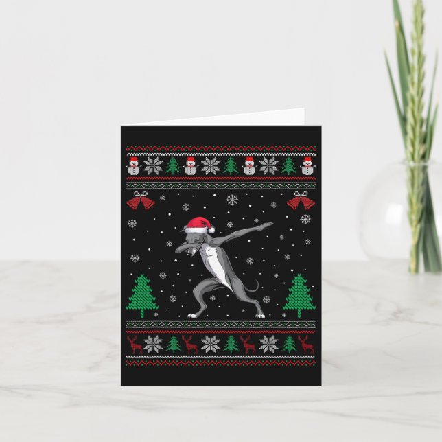 Dabbing Greyhound Hund Weihnachtsmannmütze Boys Gi Karte (Vorderseite)