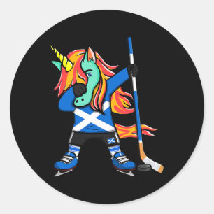 Dabbing Grüner Einhorn Schottland Eishockey Fans J Runder Aufkleber