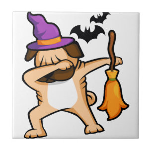 Dabbing Halloween-Mops-Hund Fliese