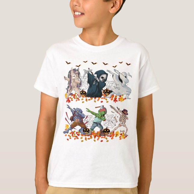 Dabbing Halloween Pumpkin Kostümskelett zombie T-Shirt (Vorderseite)