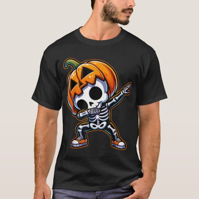 Dabbing Halloween Skeleton Boys Trick Leckerei T-Shirt (Vorderseite)
