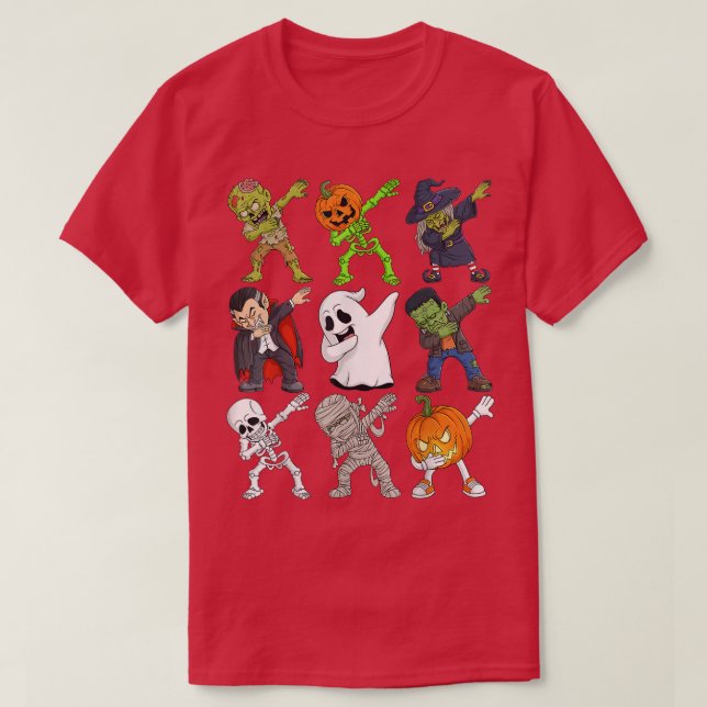 Dabbing Halloween Skeleton Zombie Beängstigend Pum T-Shirt (Design vorne)