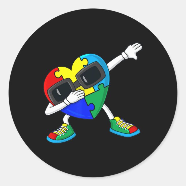 Dabbing Herz Puzzle Stücke Autismus Dab Boys Girls Runder Aufkleber (Vorderseite)