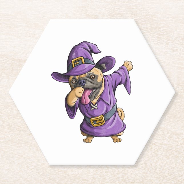 Dabbing Hexe Mops Niedlich Halloween Möpsen Funny  Untersetzer (Vorderseite)
