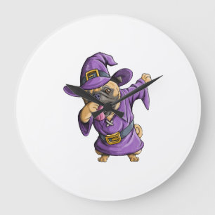 Dabbing Hexen-Mops Süßer Halloween-Möpse Lustiger Große Wanduhr