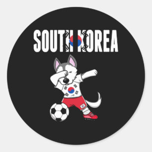 Dabbing Husky Hund Südkorea Fußballfans Trikot Runder Aufkleber