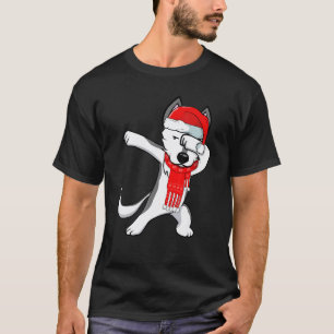 Dabbing Husky Lustiger Weihnachtsfeier-Kostüm Hund T-Shirt