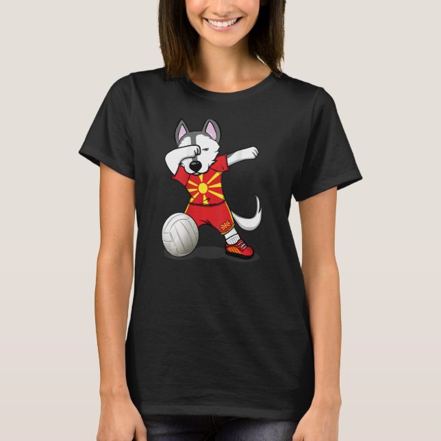 Dabbing Husky Macedonia Volleyball Fans   Macedoni T-Shirt (Vorderseite)