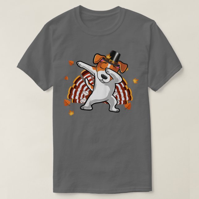 Dabbing Jack Russell Erntedank Day Dog Pilgrim T-Shirt (Design vorne)