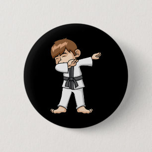 Dabbing Karate Boy Funny Martial Arts Cartoon Desi Button